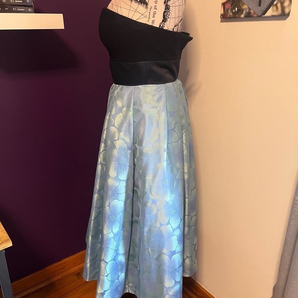 Theia Strapless Tea Length Formal Gown - Picture 5 of 15